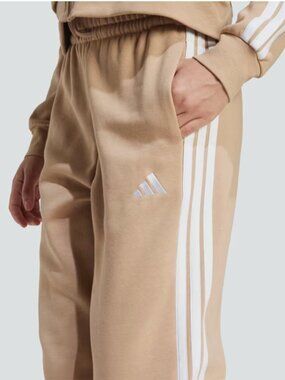 Adidas womens Tan Hooded Zip Sweatshirt & Joggers Set with White Stripes
